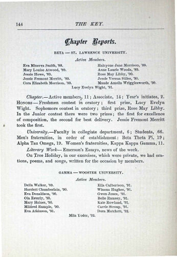 Chapter Reports: Beta - St. Lawrence University, September 1888 (image)